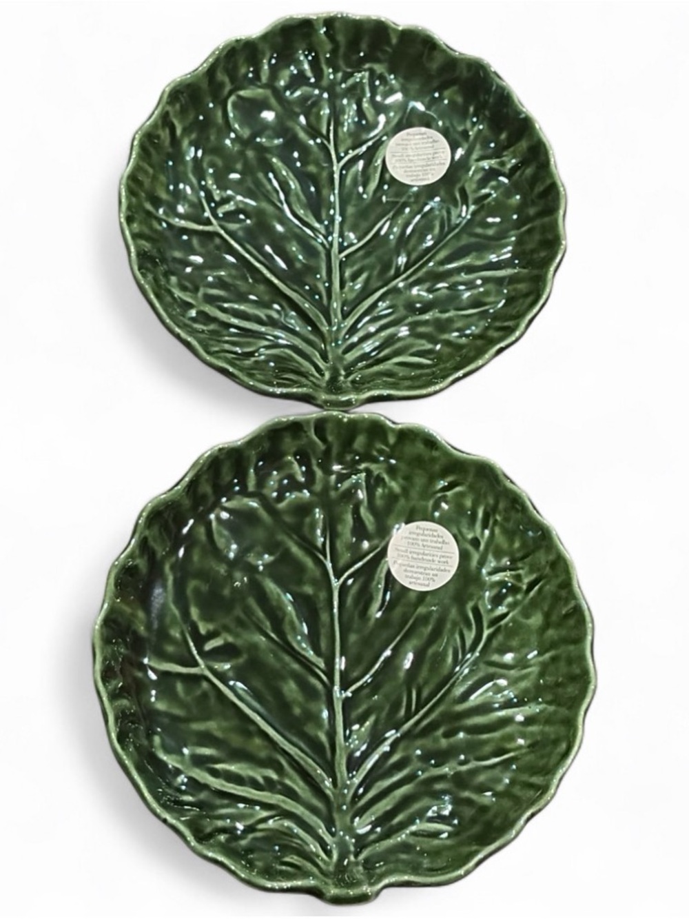 Matias Belo Green Cabbage Plates Hand Painted Made in Portugal, Two Dishes